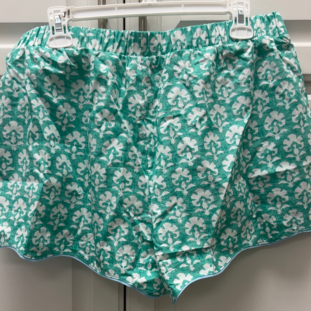 Roller Rabbit Teal and White Patterned Scalloped … - image 4